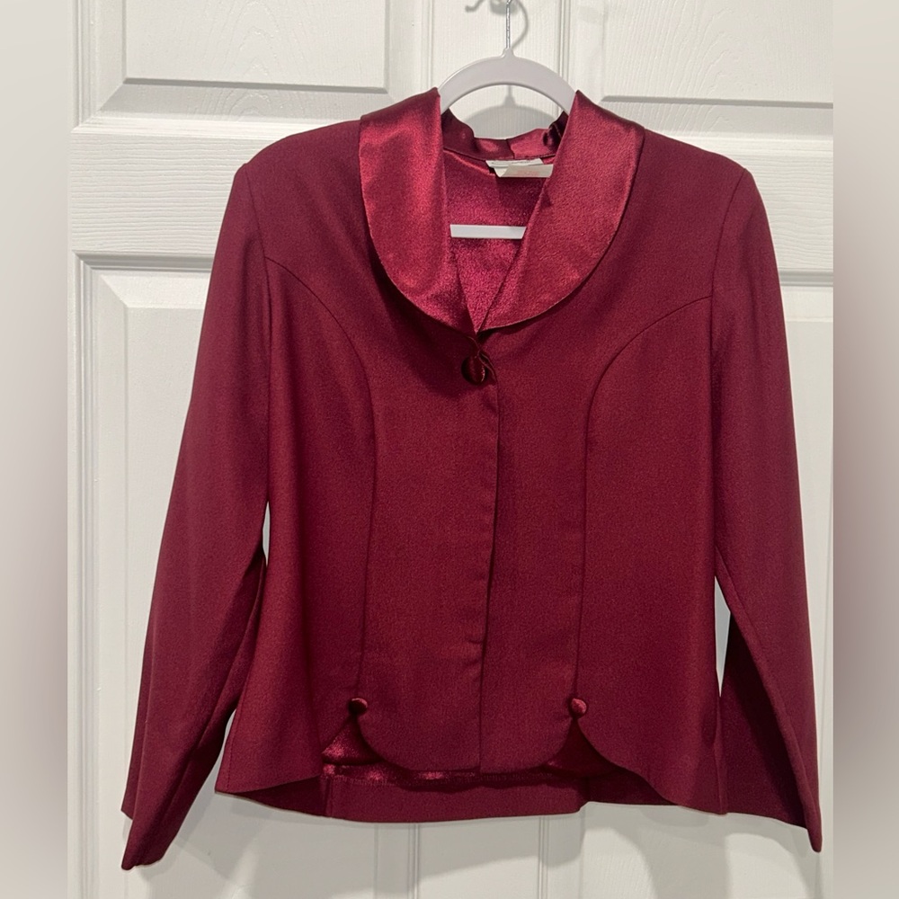 Vintage Serbin Burgundy Jacket Blazer‎ With Satin Collar Size 8P